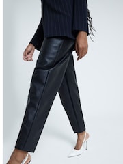 River Island Black Barrel Fit Faux Fur Leather Trousers - Image 3 of 5