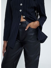 River Island Black Barrel Fit Faux Fur Leather Trousers - Image 4 of 5
