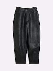 River Island Black Barrel Fit Faux Fur Leather Trousers - Image 5 of 5