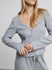 River Island Grey Cosy Long Sleeve Rib Pyjamas Set - Image 3 of 6