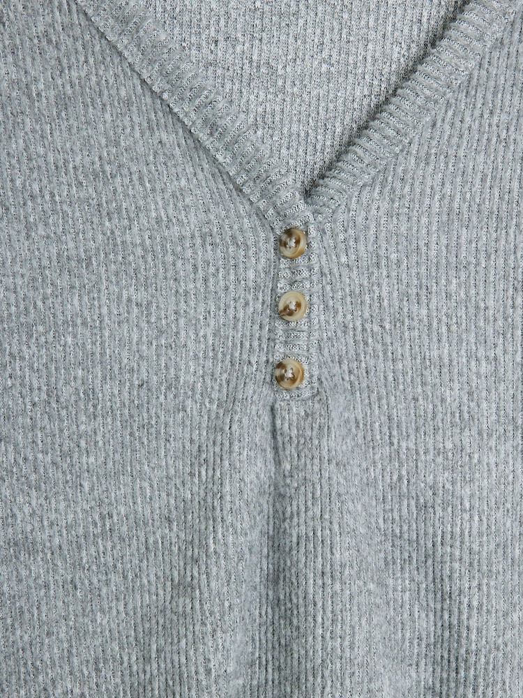 River Island Grey Cosy Long Sleeve Rib Pyjamas Set - Image 6 of 6