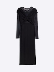 River Island Black Mesh Bow Long Sleeve Midi Dress - Image 5 of 6