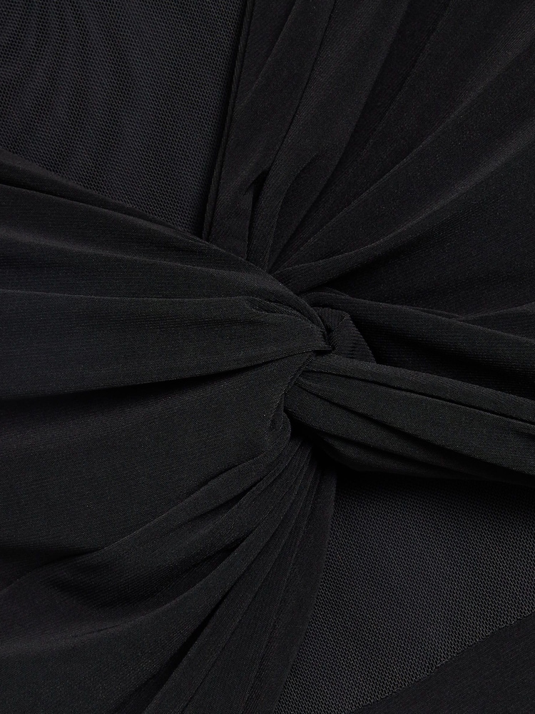 River Island Black Mesh Bow Long Sleeve Midi Dress - Image 6 of 6