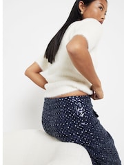 River Island Blue Petite Sequin Wide Leg 100% Cotton Crop Jeans - Image 2 of 4