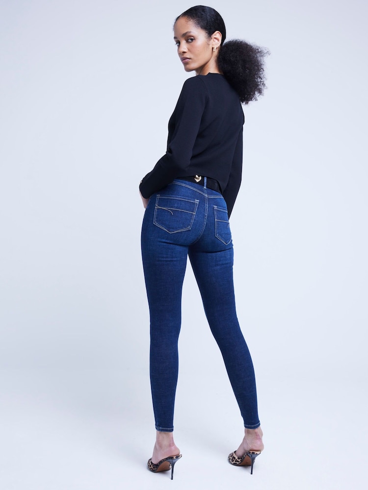 River Island Blue Mid Rise Bum Sculpt Skinny Jeans - Image 2 of 5