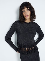 River Island Black Long Sleeve Fringe Jumper - Image 1 of 4