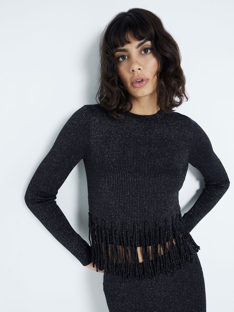 River Island Black Long Sleeve Fringe Jumper - Image 1 of 4