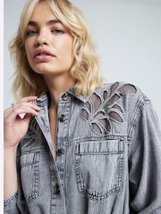 River Island Grey Long Sleeve Denim 100% Cotton Shirt Dress - Image 2 of 4