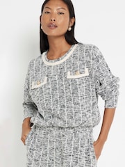 River Island Black Petite Check Boucle Button 100% Cotton Sweatshirt - Image 1 of 4
