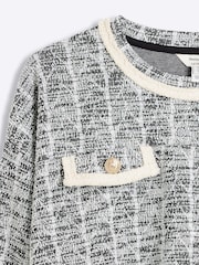 River Island Black Petite Check Boucle Button 100% Cotton Sweatshirt - Image 4 of 4