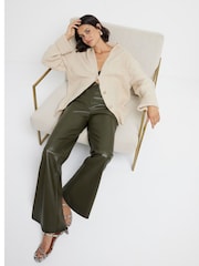 River Island Khaki Faux Leather Relaxed Straight Leg Trousers - Image 2 of 4