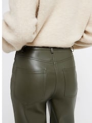 River Island Khaki Faux Leather Relaxed Straight Leg Trousers - Image 3 of 4