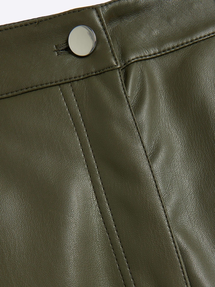 River Island Khaki Faux Leather Relaxed Straight Leg Trousers - Image 4 of 4