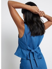 River Island Blue Petite Tie Back 100% Cotton Waistcoat - Image 3 of 4