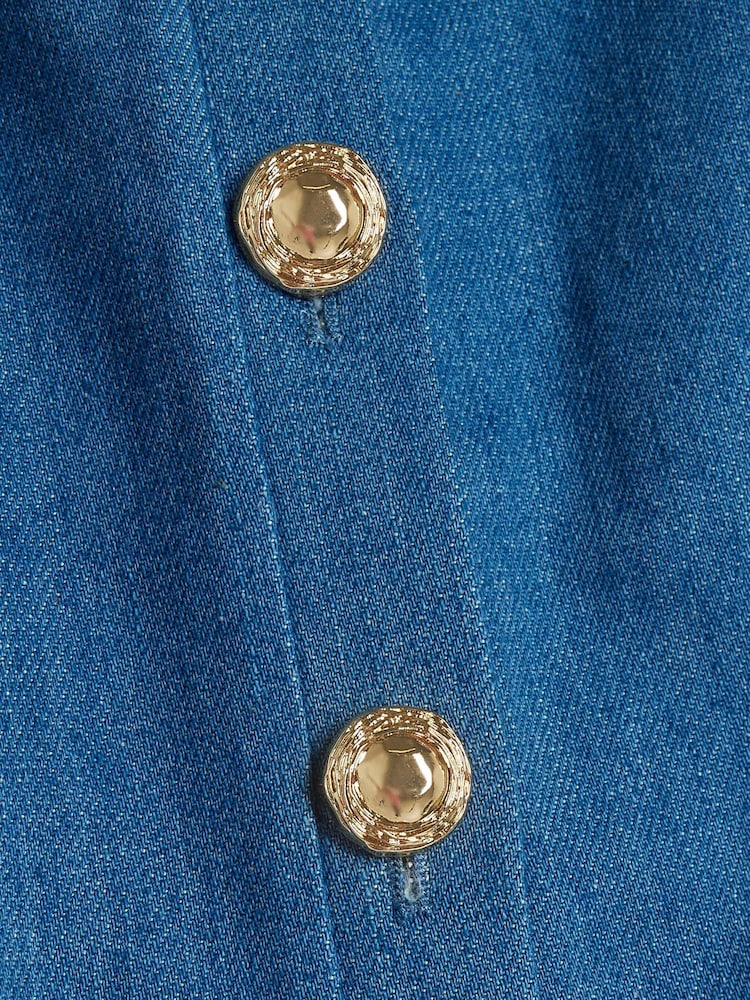 River Island Blue Petite Tie Back 100% Cotton Waistcoat - Image 4 of 4