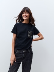 Black 100% Cotton Embellished Pocket T-Shirt - Image 1 of 7