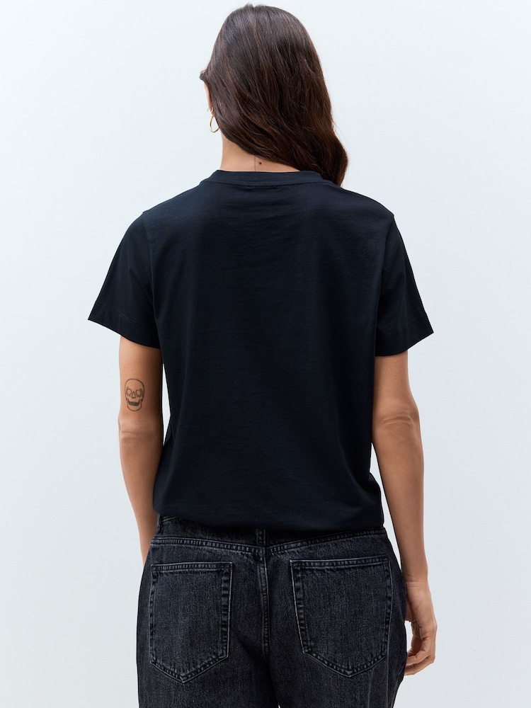 Black 100% Cotton Embellished Pocket T-Shirt - Image 2 of 7