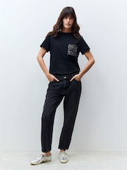 Black 100% Cotton Embellished Pocket T-Shirt - Image 3 of 7