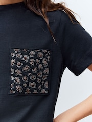 Black 100% Cotton Embellished Pocket T-Shirt - Image 4 of 7