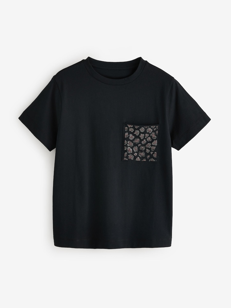 Black 100% Cotton Embellished Pocket T-Shirt - Image 5 of 7