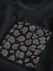 Black 100% Cotton Embellished Pocket T-Shirt - Image 6 of 7