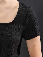 Black Textured Short Sleeve Square Neck T-Shirt - Image 4 of 7