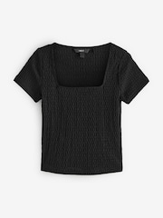 Black Textured Short Sleeve Square Neck T-Shirt - Image 5 of 7