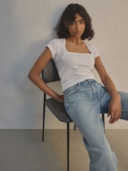 White Textured Short Sleeve Square Neck T-Shirt - Image 2 of 5