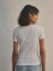 White Textured Short Sleeve Square Neck T-Shirt - Image 3 of 5
