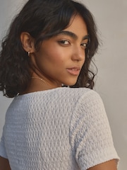 White Textured Short Sleeve Square Neck T-Shirt - Image 4 of 5
