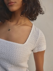 White Textured Short Sleeve Square Neck T-Shirt - Image 5 of 5