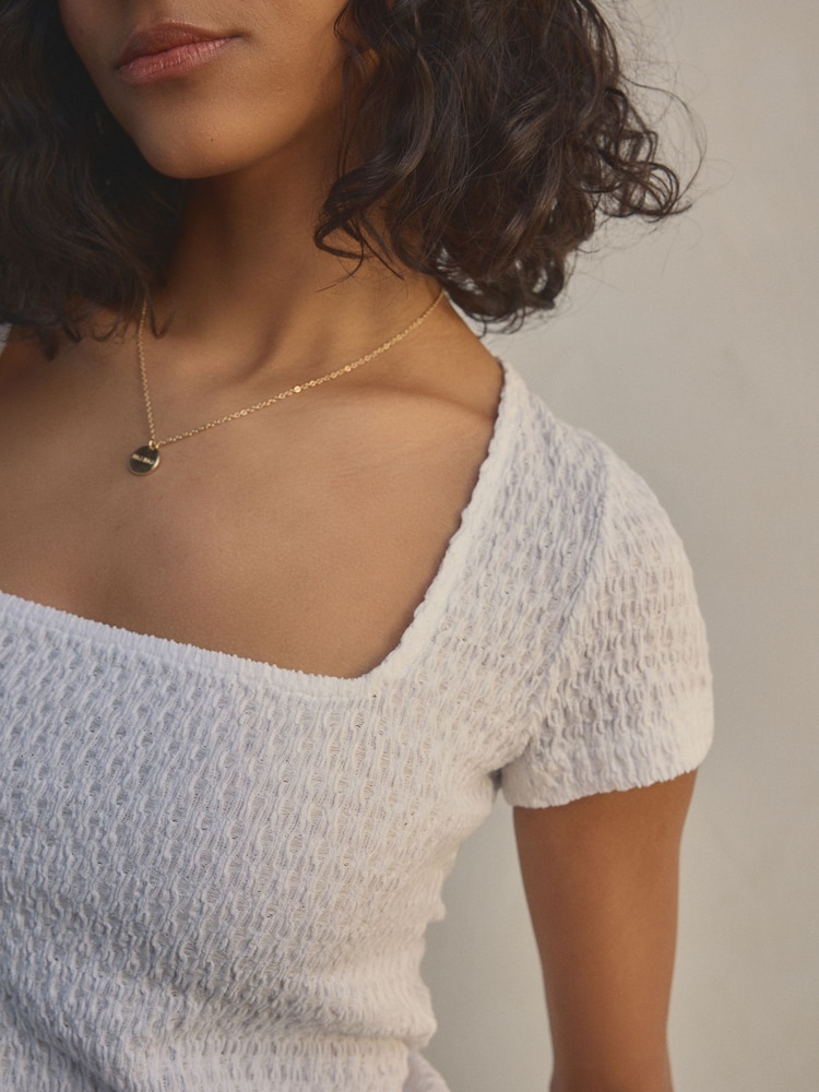 White Textured Short Sleeve Square Neck T-Shirt - Image 5 of 5