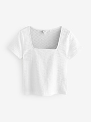 White Textured Short Sleeve Square Neck T-Shirt - Image 6 of 8