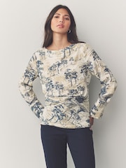 Blue/Ecru Long Sleeve Ruched Detail Blouse - Image 1 of 5