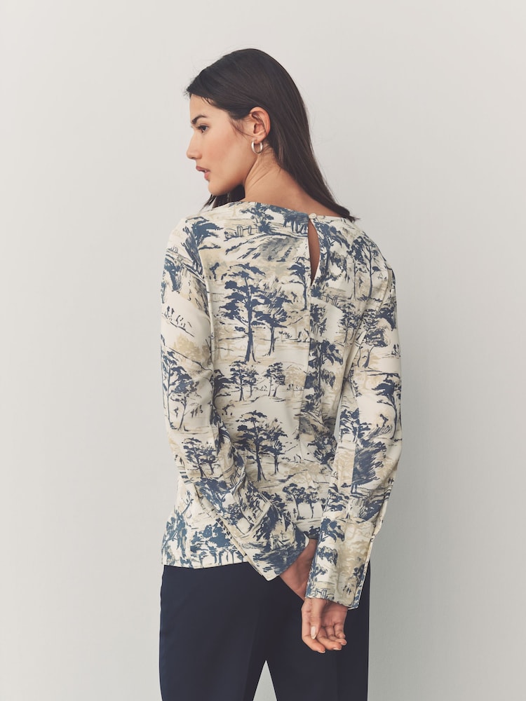 Blue/Ecru Long Sleeve Ruched Detail Blouse - Image 2 of 5
