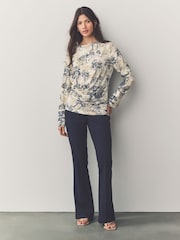 Blue/Ecru Long Sleeve Ruched Detail Blouse - Image 3 of 5