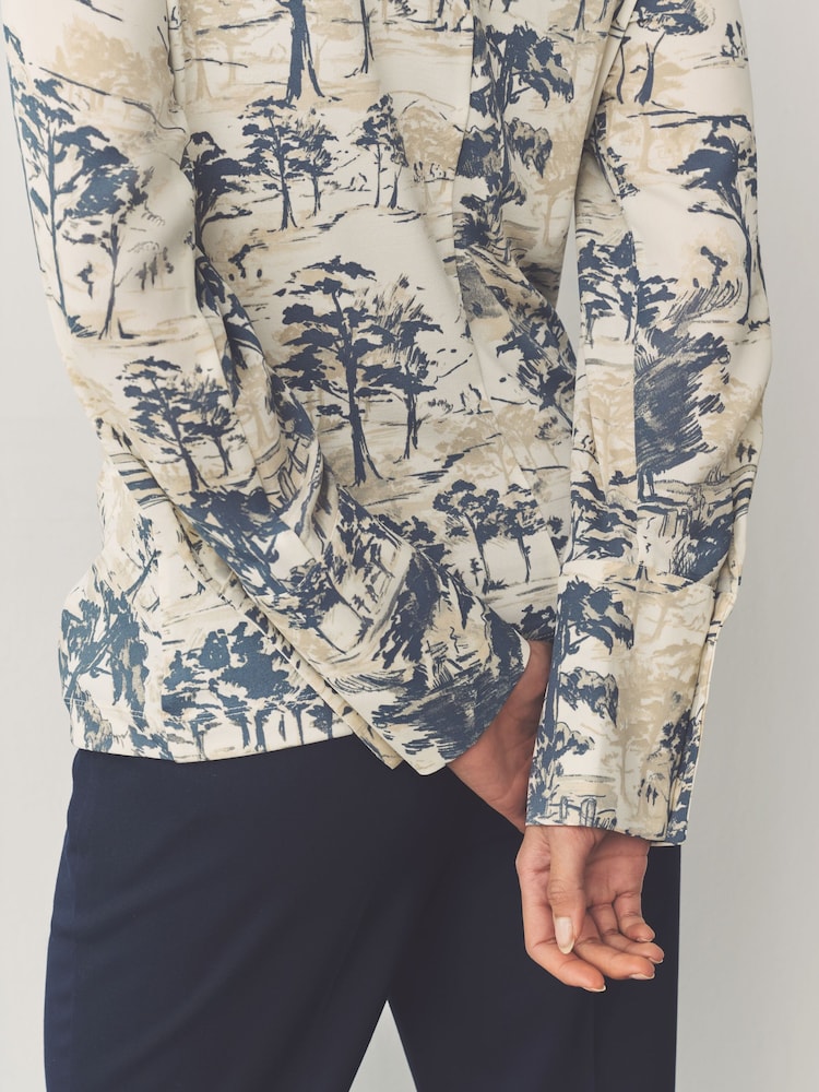 Blue/Ecru Long Sleeve Ruched Detail Blouse - Image 5 of 5
