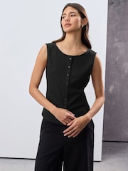 Negro - Textured Button Through Waistcoat - Imagen 1 de 7