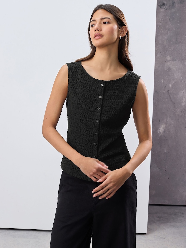 Negro - Textured Button Through Waistcoat - Imagen 1 de 7