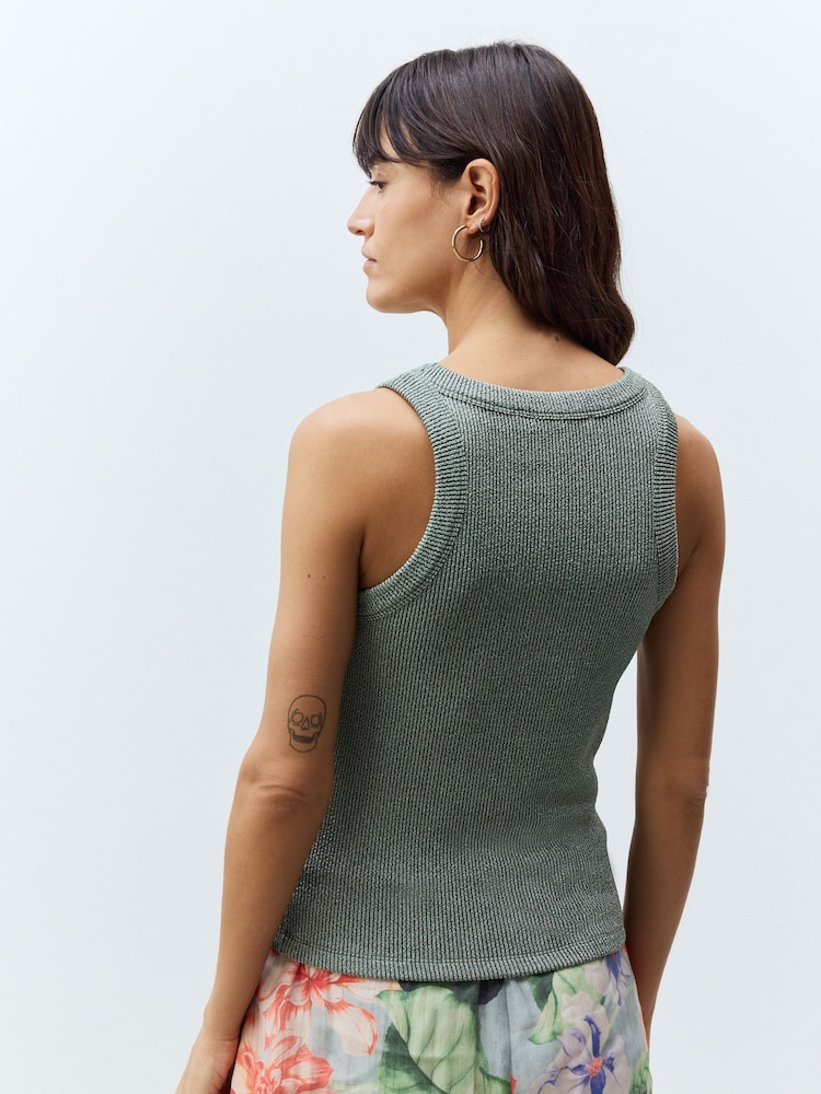 Sage Green Ribbed Racer Tank - Image 3 of 4