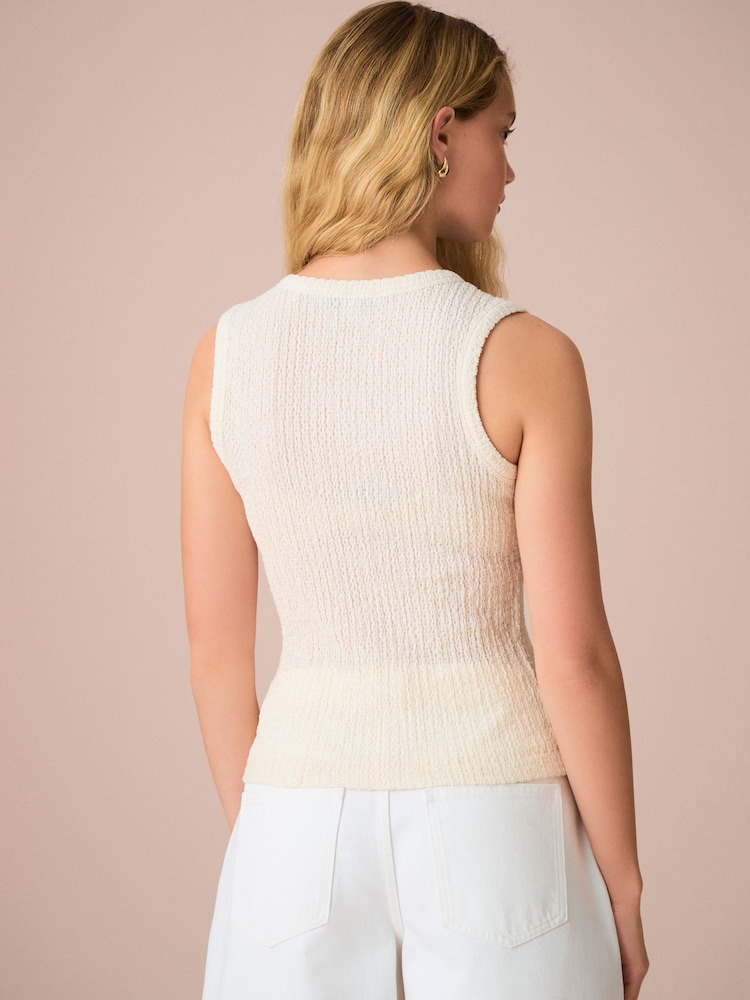 Ecru Sleeveless Textured V-Neck Tank Top - Image 2 of 7