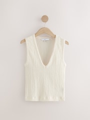 Ecru Sleeveless Textured V-Neck Tank Top - Image 5 of 7