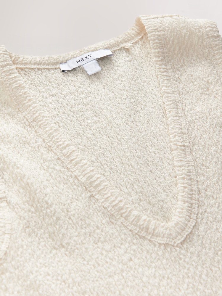 Ecru Sleeveless Textured V-Neck Tank Top - Image 7 of 7