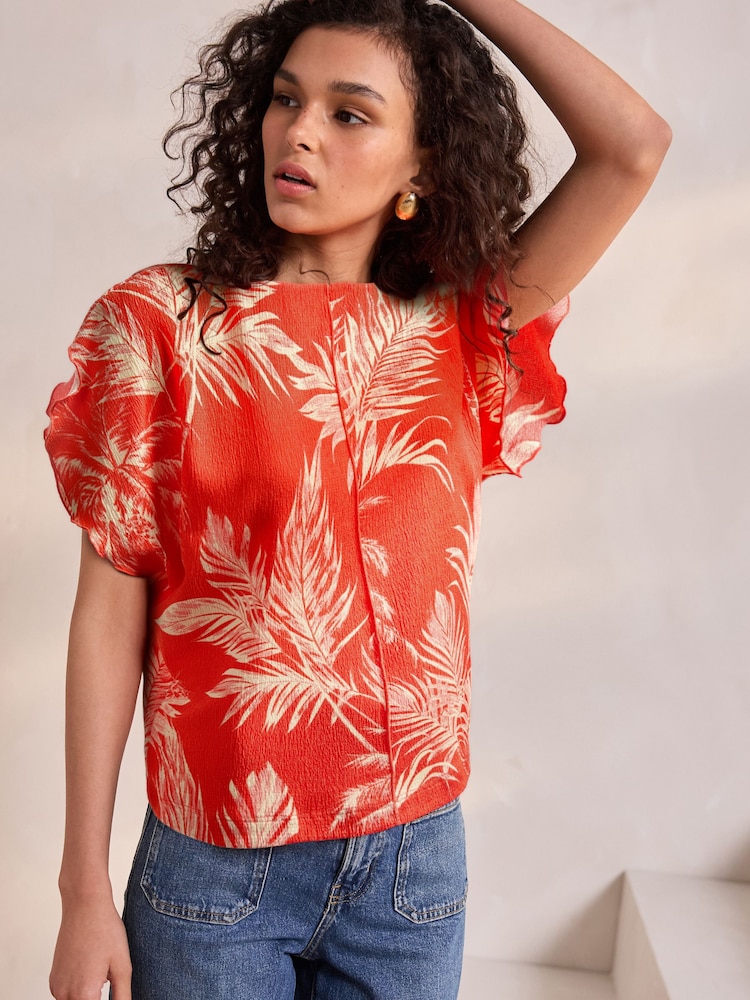 Rot - Strukturiertes, elegantes Top mit Flatterärmeln - Bild 1 von 7 Rot - Strukturiertes, elegantes Top mit Flatterärmeln - Bild 1 von 7