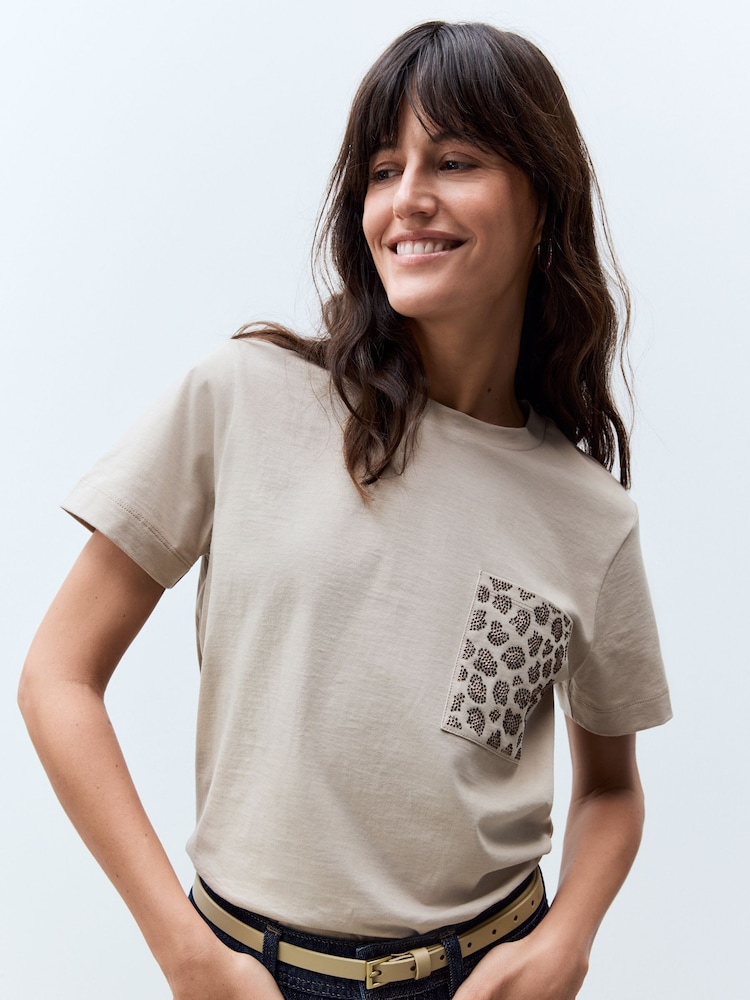 Stone 100% Cotton Embellished Pocket T-Shirt - Image 1 of 7