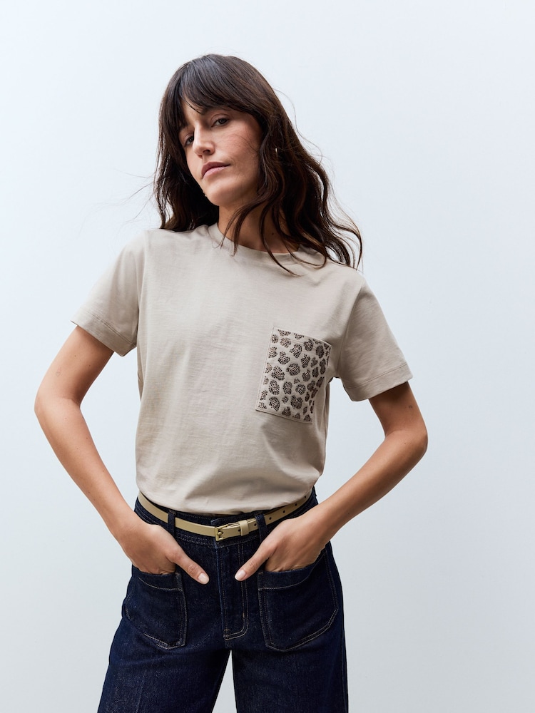 Stone 100% Cotton Embellished Pocket T-Shirt - Image 3 of 7