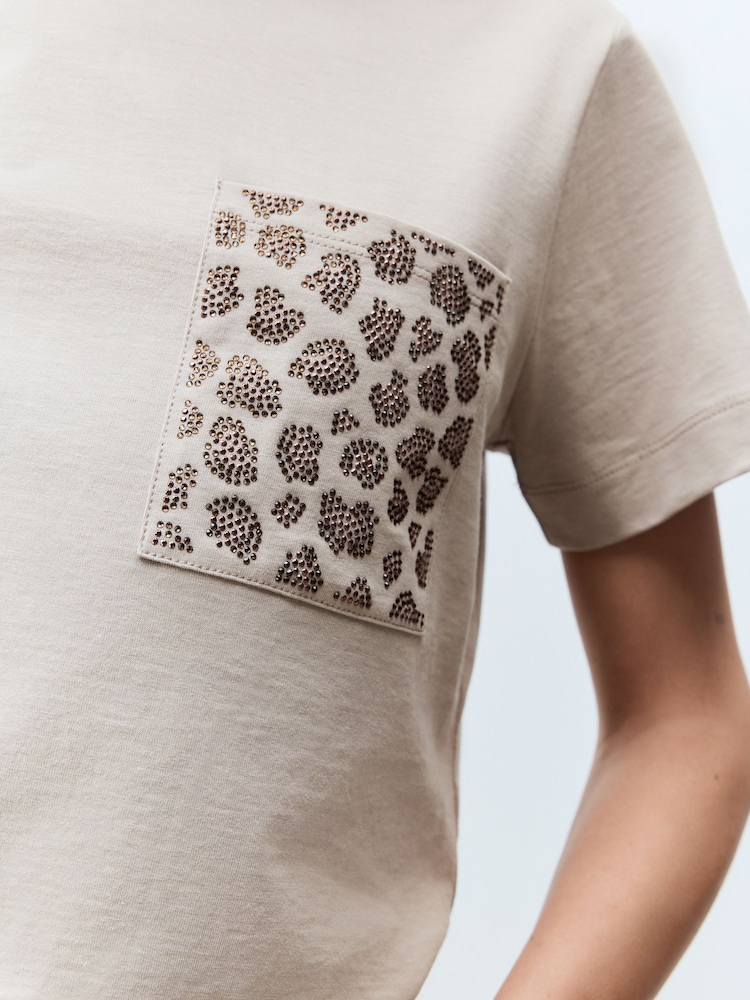 Stone 100% Cotton Embellished Pocket T-Shirt - Image 4 of 7