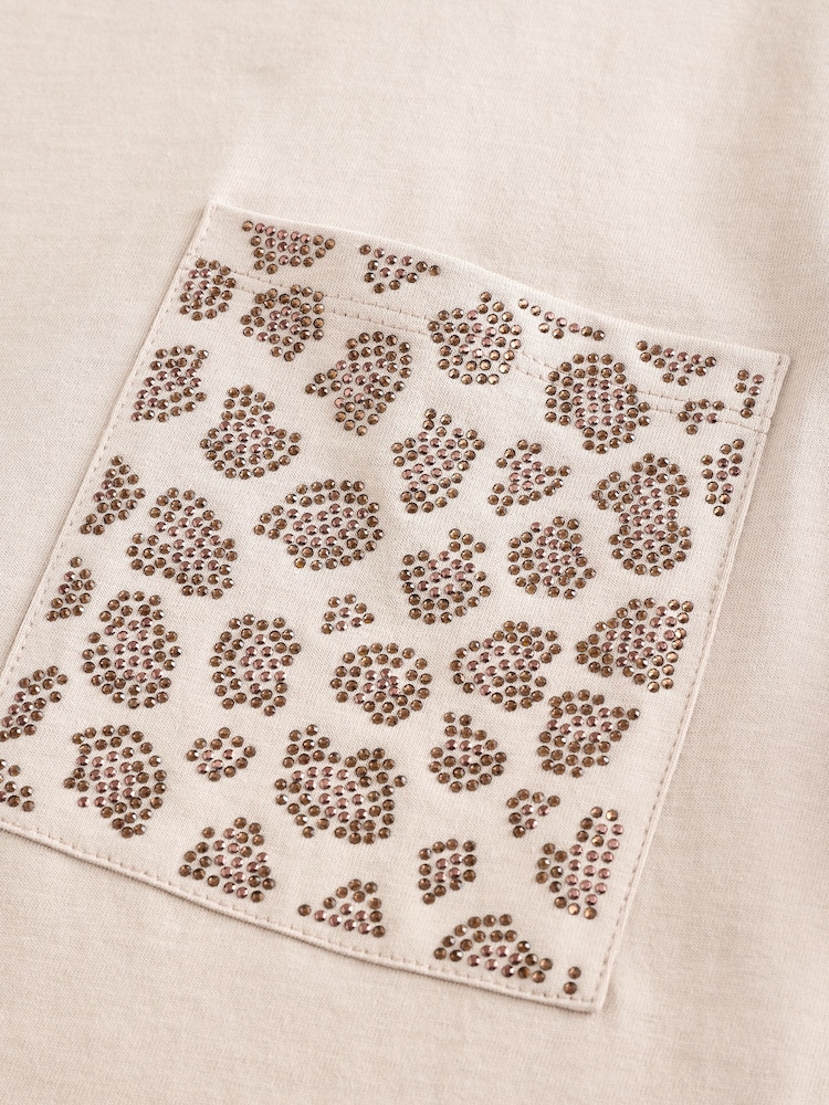 Stone 100% Cotton Embellished Pocket T-Shirt - Image 6 of 7