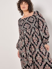 Apricot Black Folk Diamond Smock Midi Dress - Image 2 of 4