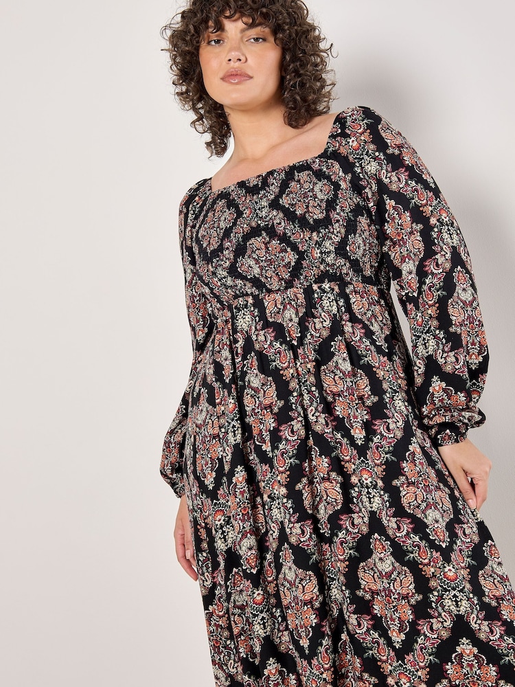 Apricot Black Folk Diamond Smock Midi Dress - Image 2 of 4